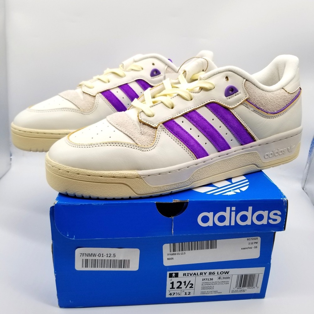 adidas Rivalry 86 Low Leather Shoes Men Sz 12.5 White Violet Low Top Sneakers